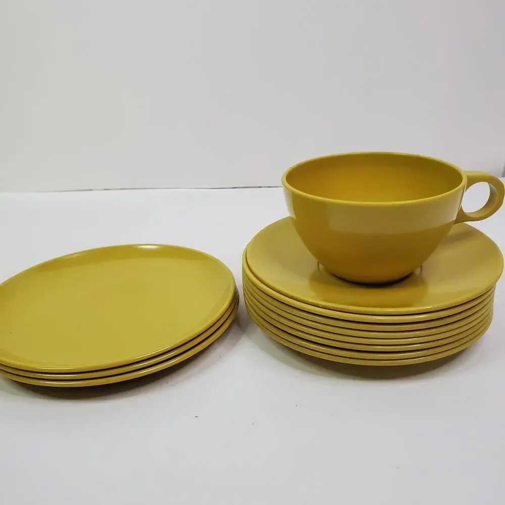 Vtg Melmac Harvest Gold Dishes Lot of 12 Melamine Bowls Platters 1 cup